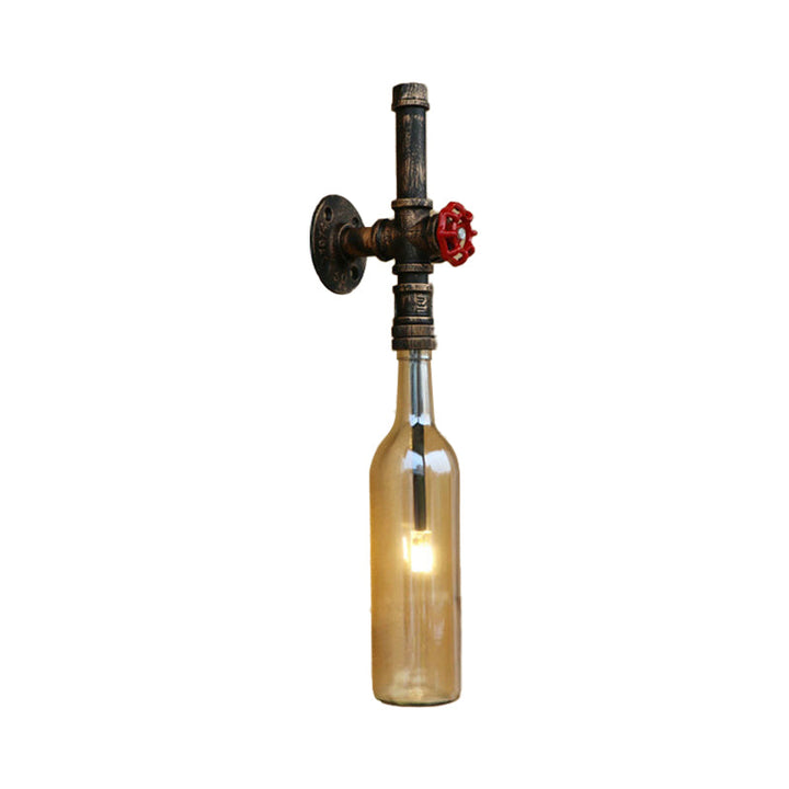 Skørter | Glass wine bottle wall lighting rustic industrial 1 light restaurant blue/transparent wall lamp light with red cap
