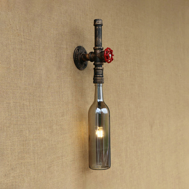 Skørter | Glass wine bottle wall lighting rustic industrial 1 light restaurant blue/transparent wall lamp light with red cap