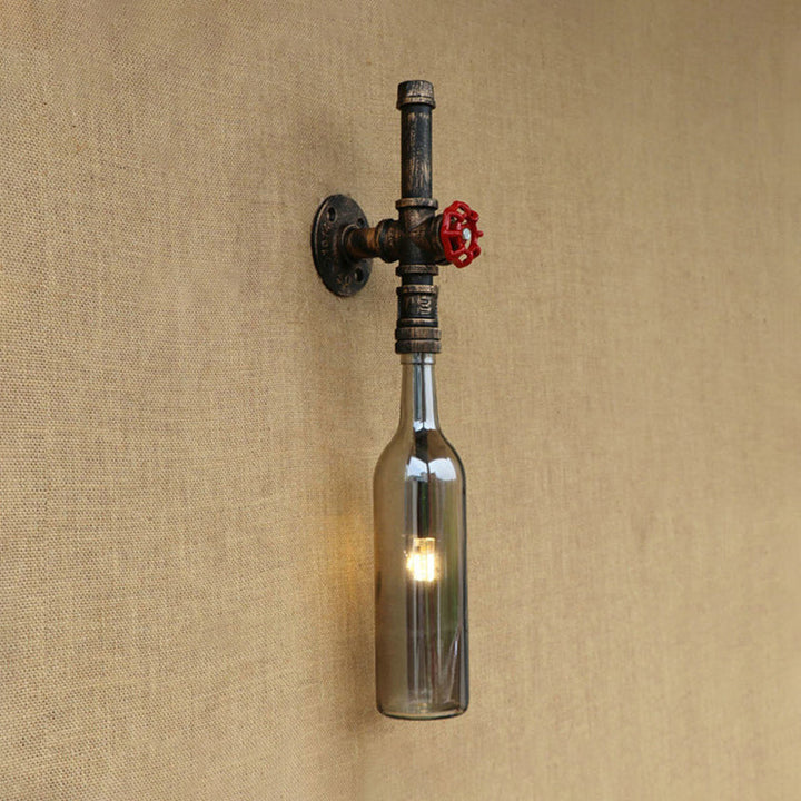 Skørter | Glass wine bottle wall lighting rustic industrial 1 light restaurant blue/transparent wall lamp light with red cap