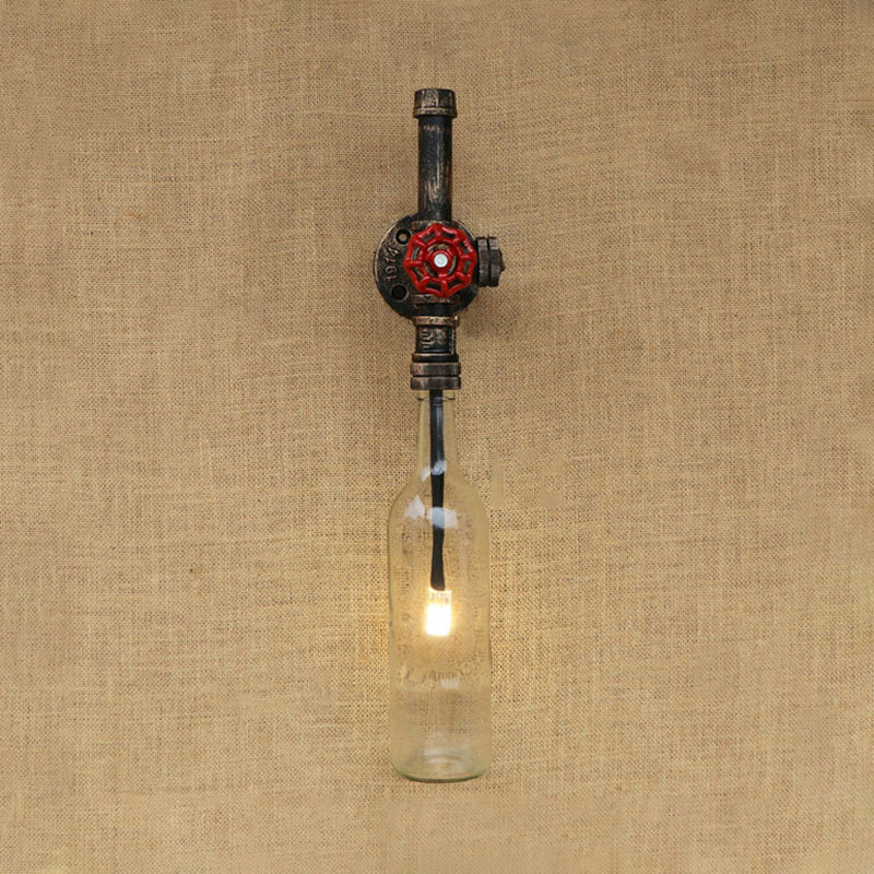 Skørter | Glass wine bottle wall lighting rustic industrial 1 light restaurant blue/transparent wall lamp light with red cap