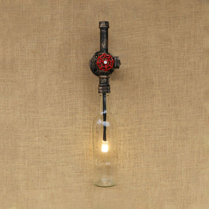 Skørter | Glass wine bottle wall lighting rustic industrial 1 light restaurant blue/transparent wall lamp light with red cap