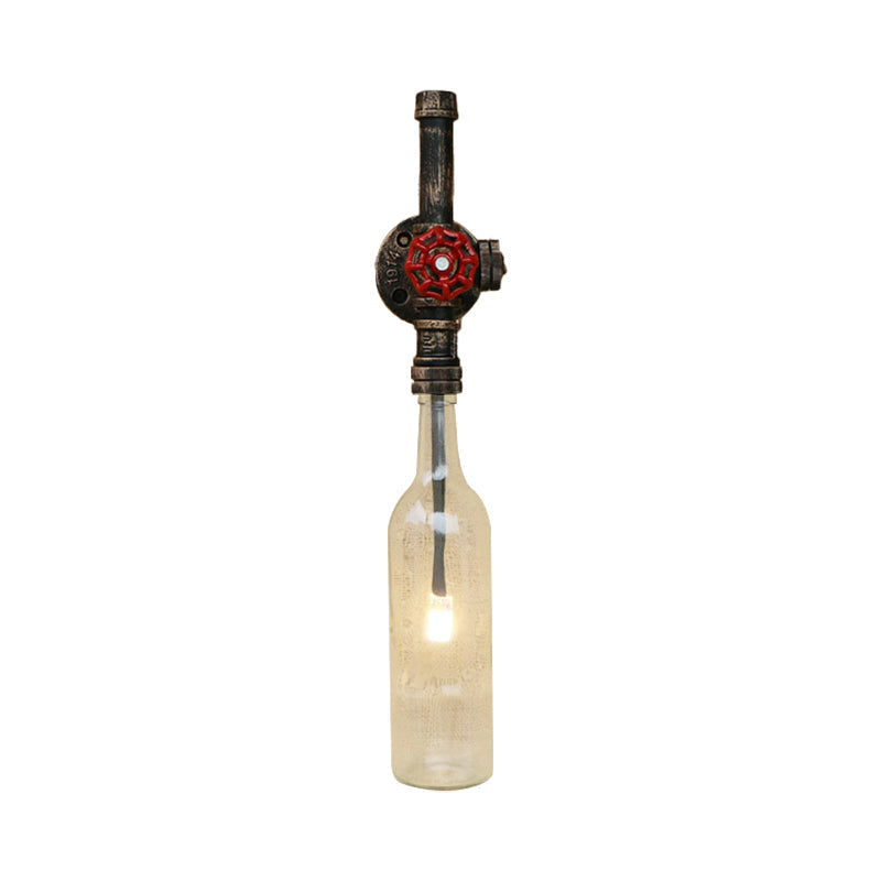 Skørter | Glass wine bottle wall lighting rustic industrial 1 light restaurant blue/transparent wall lamp light with red cap