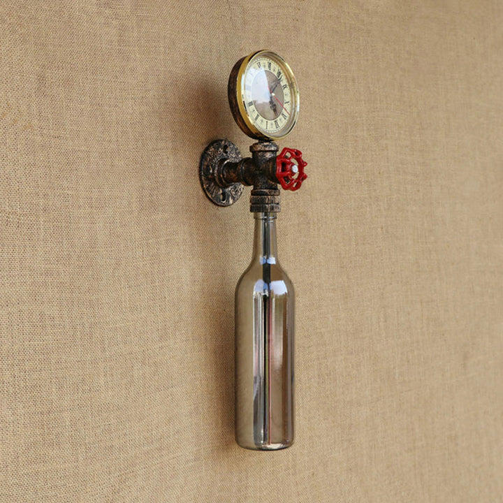 Lisslune | Brown/Blue Bottle Wall Sconce Lamp Vintage Stylish Glass 1 Bulb Living Room Wall Lighting with Manometer and Valve