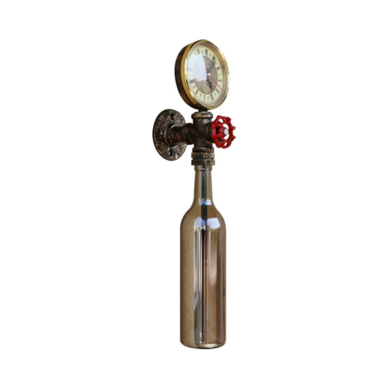 Lisslune | Brown/Blue Bottle Wall Sconce Lamp Vintage Stylish Glass 1 Bulb Living Room Wall Lighting with Manometer and Valve