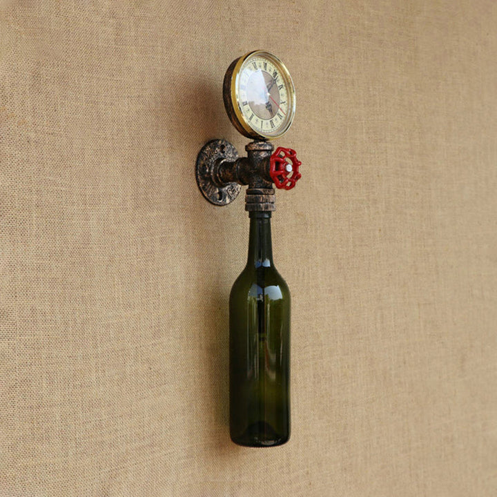 Lisslune | Brown/Blue Bottle Wall Sconce Lamp Vintage Stylish Glass 1 Bulb Living Room Wall Lighting with Manometer and Valve