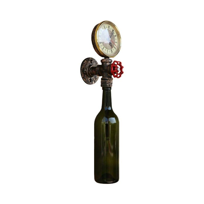 Lisslune | Brown/Blue Bottle Wall Sconce Lamp Vintage Stylish Glass 1 Bulb Living Room Wall Lighting with Manometer and Valve