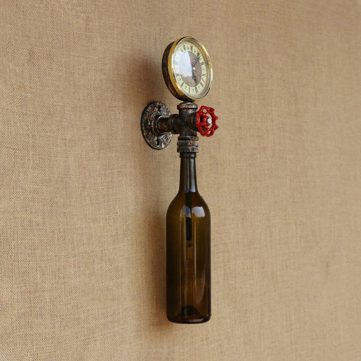 Lisslune | Brown/Blue Bottle Wall Sconce Lamp Vintage Stylish Glass 1 Bulb Living Room Wall Lighting with Manometer and Valve