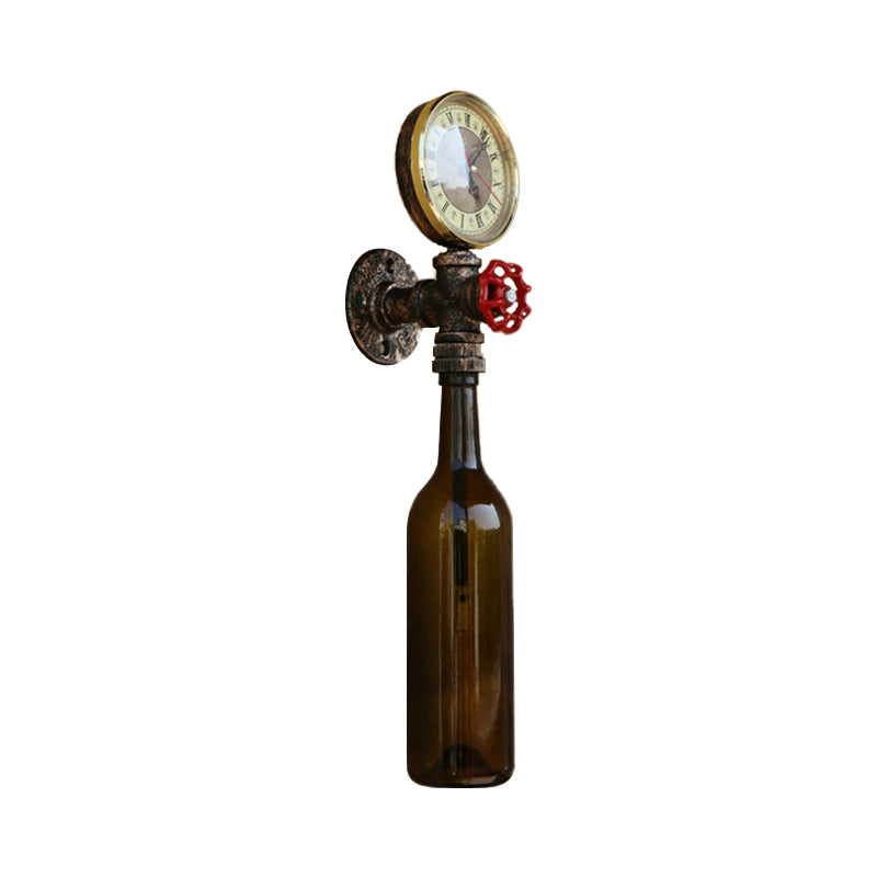 Lisslune | Brown/Blue Bottle Wall Sconce Lamp Vintage Stylish Glass 1 Bulb Living Room Wall Lighting with Manometer and Valve