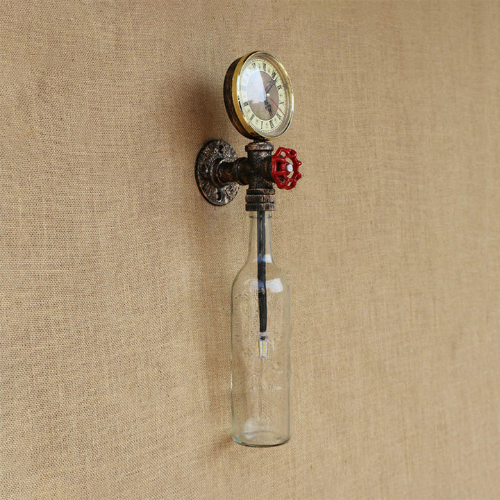 Lisslune | Brown/Blue Bottle Wall Sconce Lamp Vintage Stylish Glass 1 Bulb Living Room Wall Lighting with Manometer and Valve
