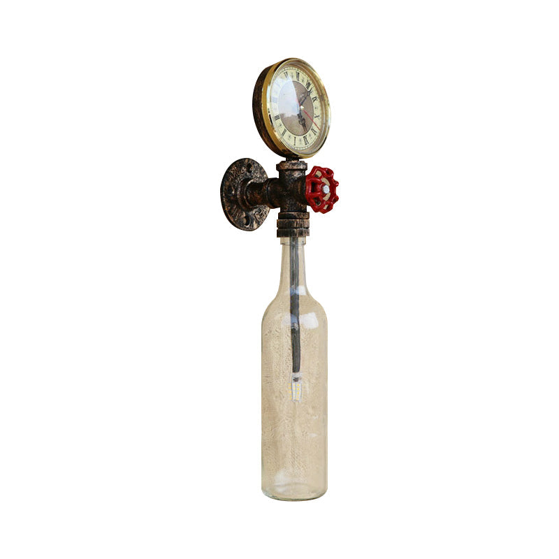 Lisslune | Brown/Blue Bottle Wall Sconce Lamp Vintage Stylish Glass 1 Bulb Living Room Wall Lighting with Manometer and Valve