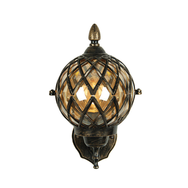 Lisslune | 1 Light Amber Glass Wall Lamp Light Industrial Black Ball Dining Room Lighting Fixture with Cage