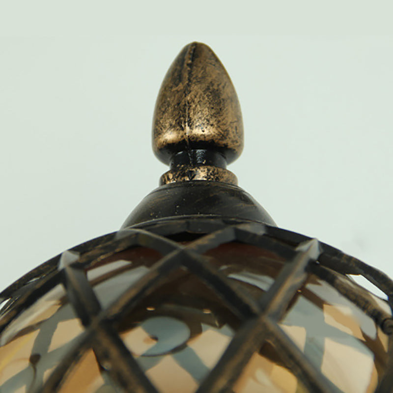 Lisslune | 1 Light Amber Glass Wall Lamp Light Industrial Black Ball Dining Room Lighting Fixture with Cage