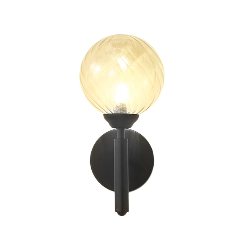 Lisslune | Modern Globe Wall Lighting 1 Bulb Clear Textured Glass Wall Lamp in Black