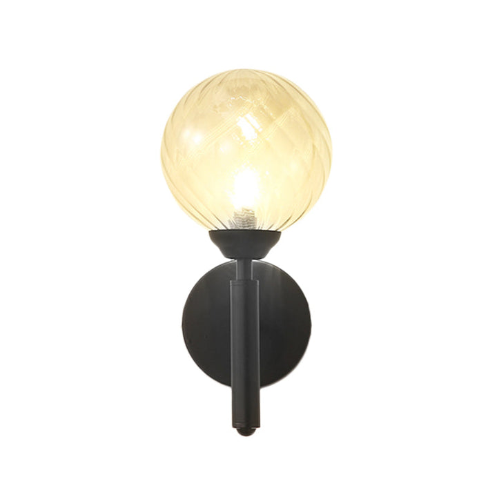 Lisslune | Modern Globe Wall Lighting 1 Bulb Clear Textured Glass Wall Lamp in Black