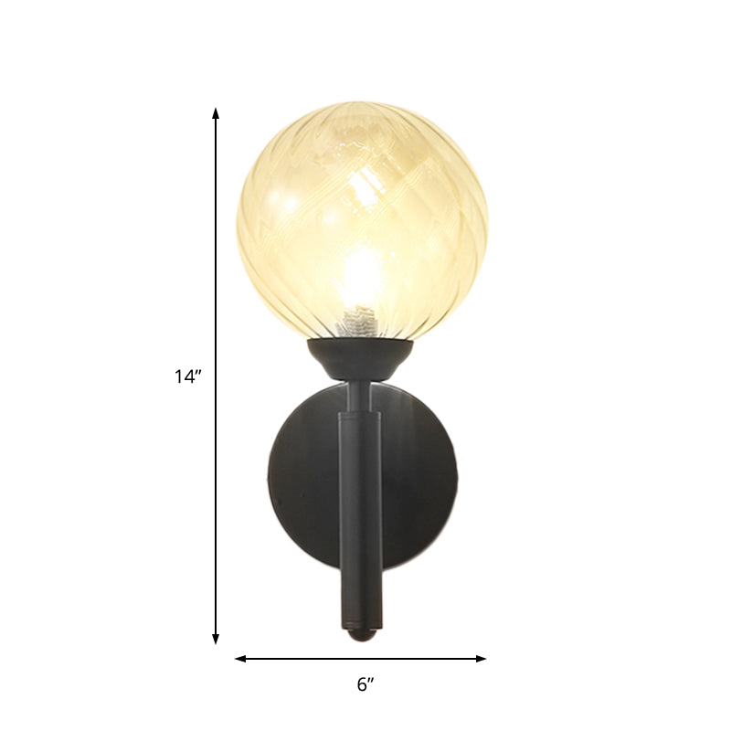 Lisslune | Modern Globe Wall Lighting 1 Bulb Clear Textured Glass Wall Lamp in Black