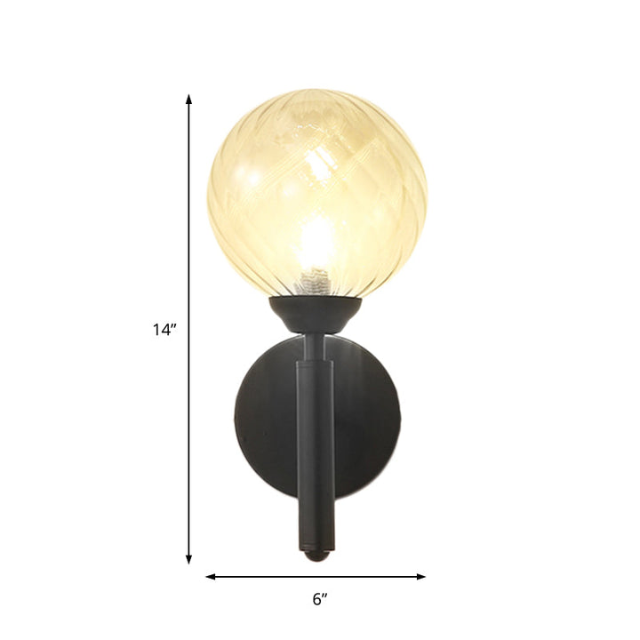 Lisslune | Modern Globe Wall Lighting 1 Bulb Clear Textured Glass Wall Lamp in Black
