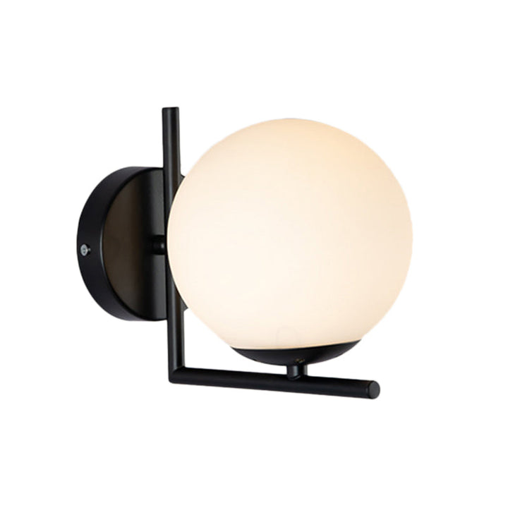 Lisslune | 1 Bulb Globe Wall Mounted Light Installation Modern Black Opal Glass Lighting with Frame Decoration