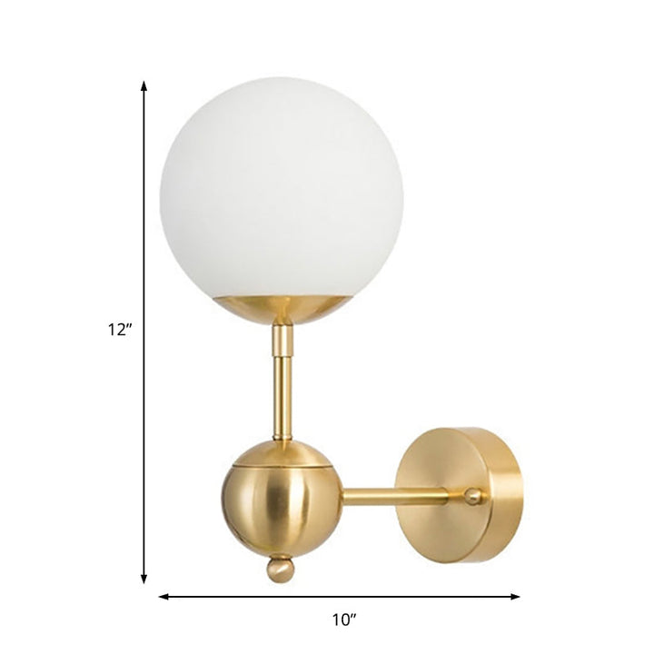 Lisslune | Modern Globe Wall Lighting Fixture 1 Lamp White Glass Wall Lamp in Brass for Bathroom