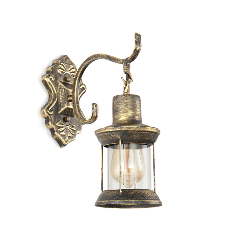 Lisslune | 1 Light Bulb Kerosene Wall Mounted Light Rustic Style Aged Bronze Clear Glass Lighting with Engraved Pattern
