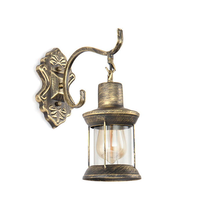 Lisslune | 1 Light Bulb Kerosene Wall Mounted Light Rustic Style Aged Bronze Clear Glass Lighting with Engraved Pattern