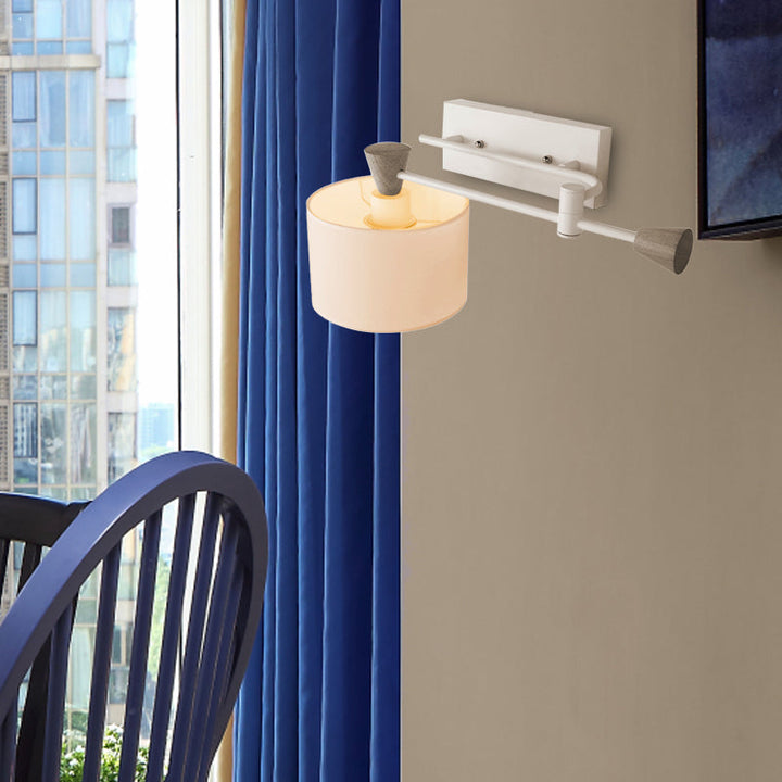 Lisslune | Fabric Drum Shade Wall Mounted Light Industrial Loft 1 Light Bedroom Adjustable Wall Lighting in White