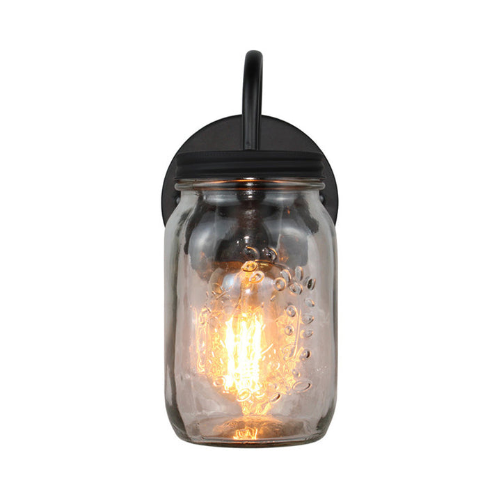 Lisslune | Black Jar Shade Wall Lighting Industrial Clear Glass 1 Light Bedroom Wall Lamp with Floral Pattern