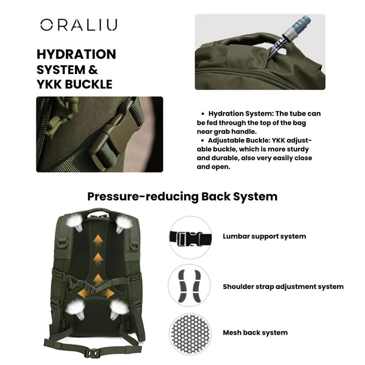 Lisslune | 25L Tactical Backpack – Water-Resistant Rucksack with MOLLE System & Hydration Compartment