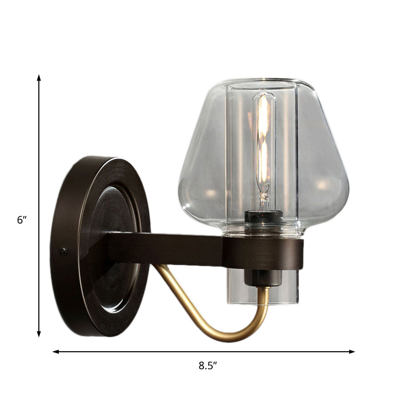 Lisslune | Clear Glass Mushroom Shade Wall Light Modern 1 Light Bedroom Lighting Fixture in Black