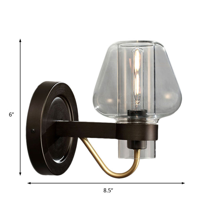 Lisslune | Clear Glass Mushroom Shade Wall Light Modern 1 Light Bedroom Lighting Fixture in Black