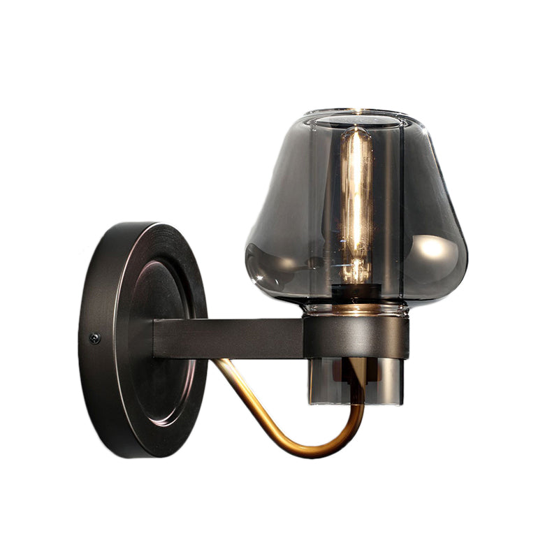 Lisslune | Black Single-Lamp Wall Light Modern Smoke Glass Mushroom Lighting for the Bedroom
