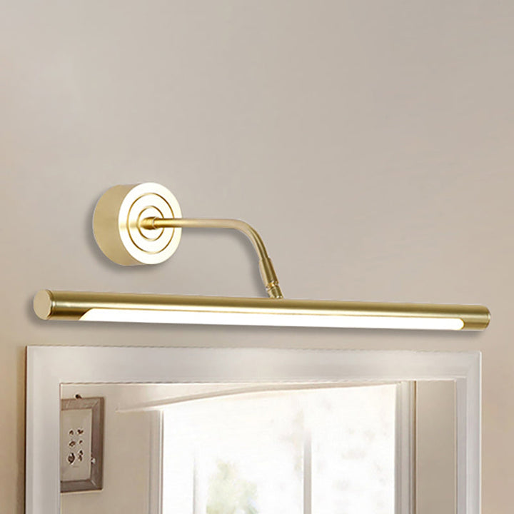 Lisslune | 16"/20" W Slim Cylindrical Makeup Mirror Light Modernism Metal LED Gold Wall Mount Lamp for Bedroom, Warm/White Lighting