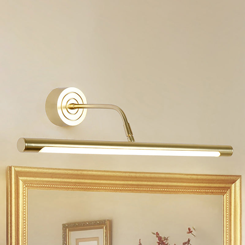 Lisslune | 16"/20" W Slim Cylindrical Makeup Mirror Light Modernism Metal LED Gold Wall Mount Lamp for Bedroom, Warm/White Lighting