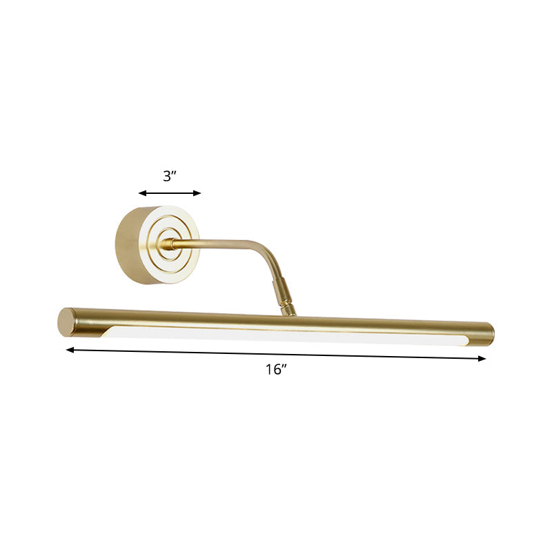 Lisslune | 16"/20" W Slim Cylindrical Makeup Mirror Light Modernism Metal LED Gold Wall Mount Lamp for Bedroom, Warm/White Lighting