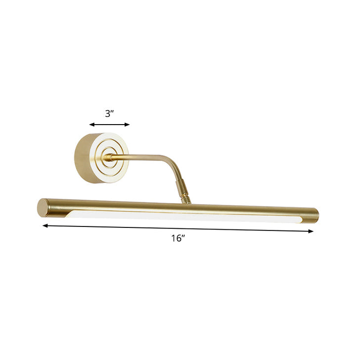 Lisslune | 16"/20" W Slim Cylindrical Makeup Mirror Light Modernism Metal LED Gold Wall Mount Lamp for Bedroom, Warm/White Lighting