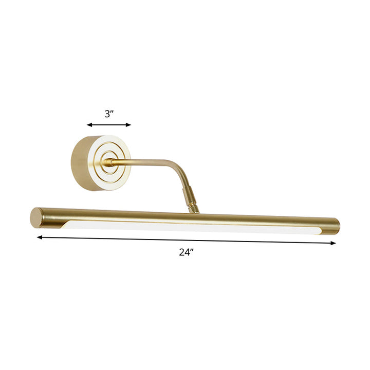 Lisslune | 16"/20" W Slim Cylindrical Makeup Mirror Light Modernism Metal LED Gold Wall Mount Lamp for Bedroom, Warm/White Lighting