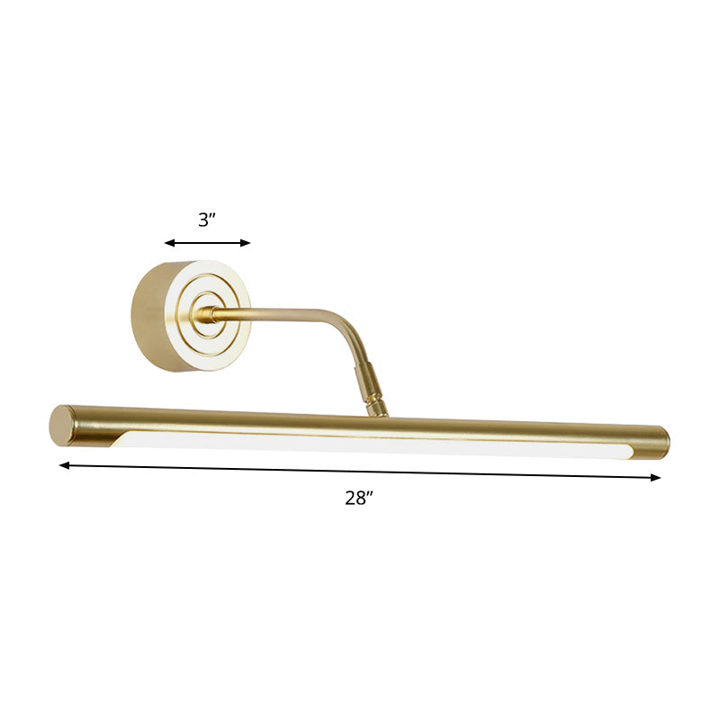 Lisslune | 16"/20" W Slim Cylindrical Makeup Mirror Light Modernism Metal LED Gold Wall Mount Lamp for Bedroom, Warm/White Lighting