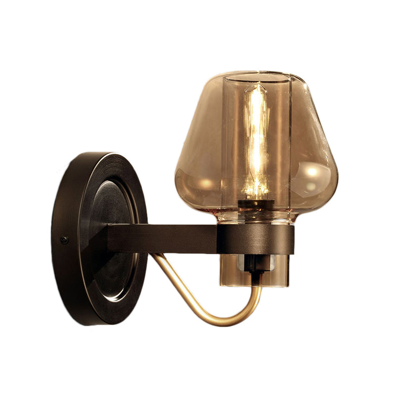 Lisslune | 1 Light Amber Glass Wall Lamp Modern Black Mushroom Bedroom Lighting