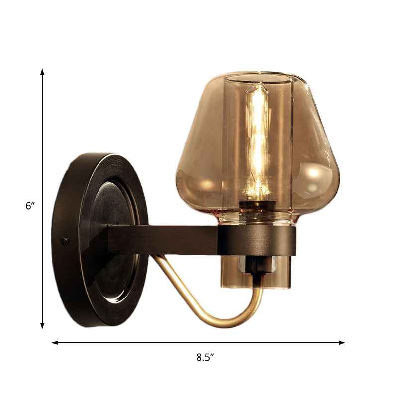Lisslune | 1 Light Amber Glass Wall Lamp Modern Black Mushroom Bedroom Lighting