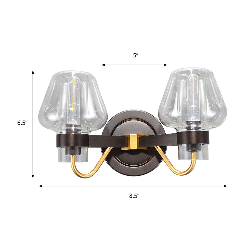 Lisslune | Clear Glass Black Wall Light Mushroom Shade 2-Light Modern Wall Lamp Accessories for Bedroom