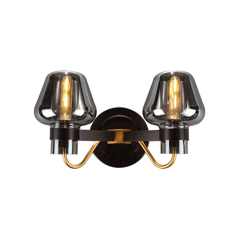 Lisslune | 2-Light Wall Lighting with Mushroom Shade Smoke Glass Modern Bedroom Wall Lamp Lighting Fixture