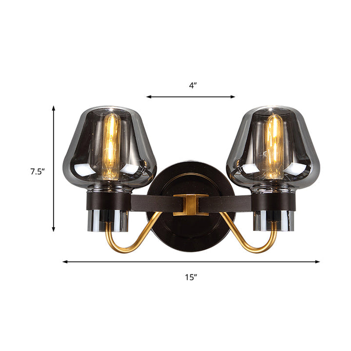 Lisslune | 2-Lamp Wall Lighting with Mushroom Shade Smoky Glass Modern Bedroom Wall Light Lighting Fixture