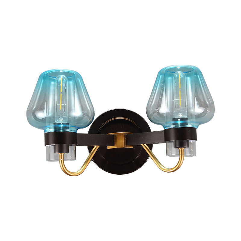 Lisslune | Mushroom Blue Glass Wall Lamp Modern 2 Bulbs Bedroom Wall Light Light in Black
