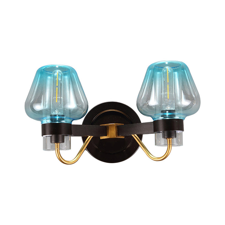 Lisslune | Mushroom Blue Glass Wall Lamp Modern 2 Bulbs Bedroom Wall Light Light in Black