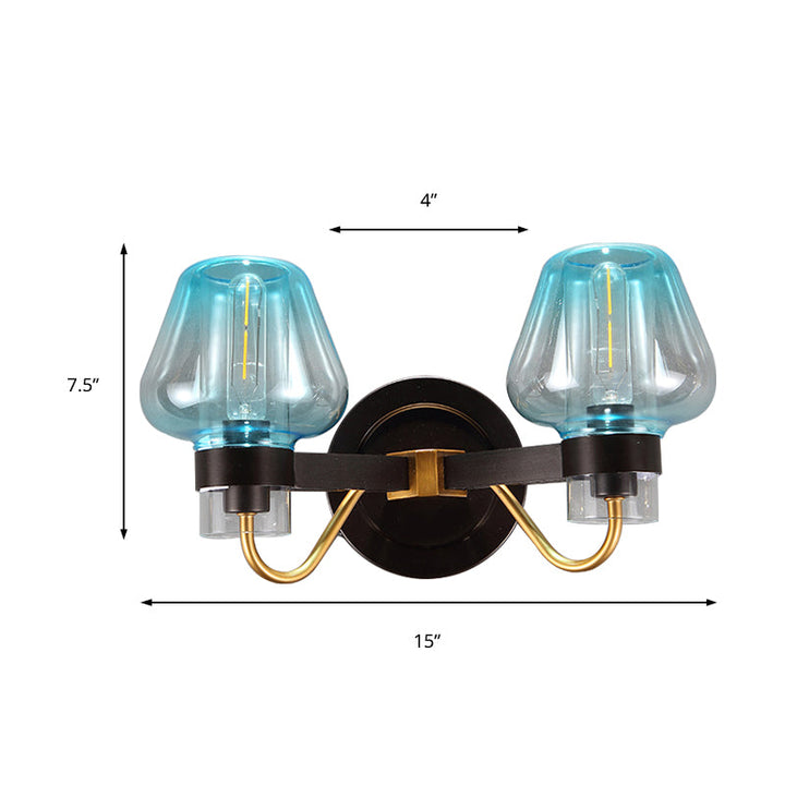 Lisslune | Mushroom Blue Glass Wall Lamp Modern 2 Bulbs Bedroom Wall Light Light in Black