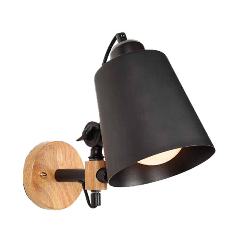 Lisslune | Bucket Shade Metal Wall Lamp Modernism 1 Light Hallway Wall Mounted Light with Wooden Back Plate in Black/White
