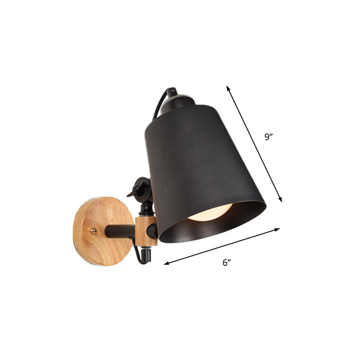 Lisslune | Bucket Shade Metal Wall Lamp Modernism 1 Light Hallway Wall Mounted Light with Wooden Back Plate in Black/White