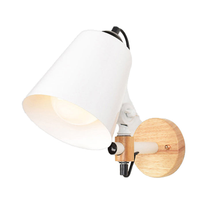 Lisslune | Bucket Shade Metal Wall Lamp Modernism 1 Light Hallway Wall Mounted Light with Wooden Back Plate in Black/White