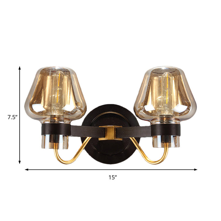 Lisslune | 2-Lamp Mushroom Wall Light Modern Black Amber Glass Wall Lamp for Living Room