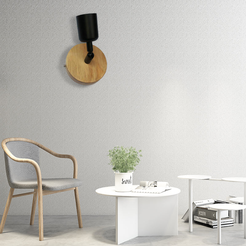 Lisslune | Minimalistic Mini Wall Lamp with Cup Shaped 1 Light Wooden and Metal Wall Lamp in Black