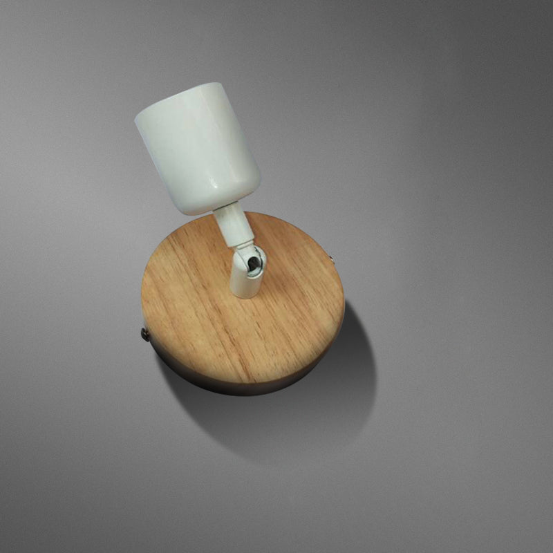 Lisslune | Simple Style Round Back Wall Light 1 Head Wood and Metal Wall Lamp in White for Nightstand